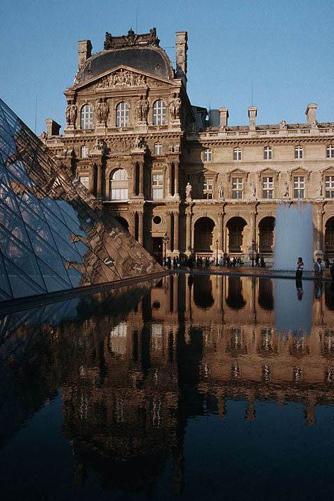 Louvre museum's pyramid reflection - France/Île de France - Paris - December 1989 - Architecture