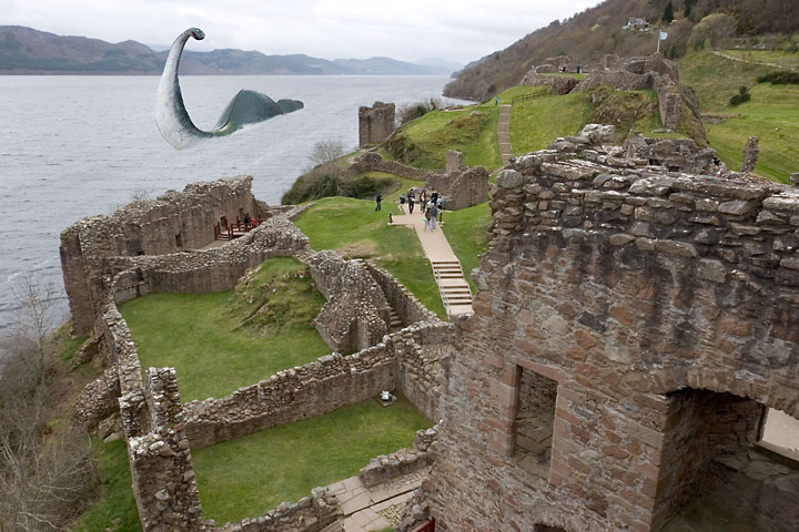 Castle and Loch Ness Monster - UK/Scotland - Urquhart - April 2007 - Scotland