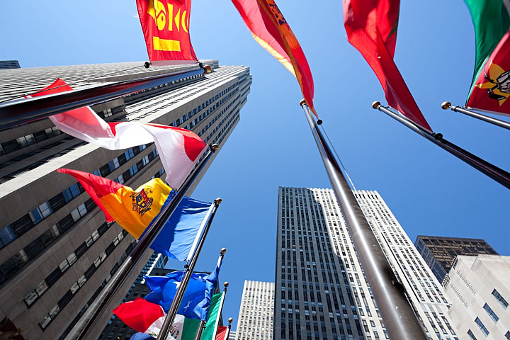 Rockefeller Plaza's flags - USA/New-York - New-York City - April 2011 - Graphical